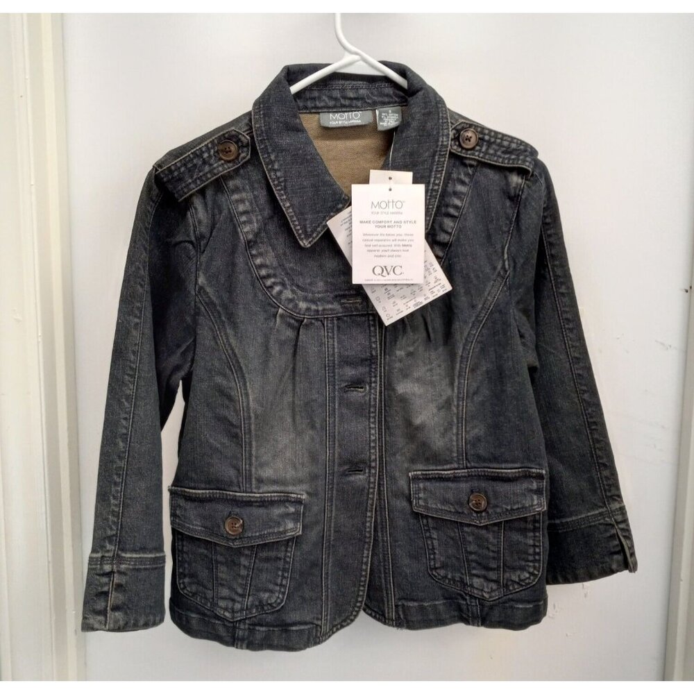 Motto QVC Women's Jean Jacket Size Small Blue Denim Cotton Spandex 2 Pockets NWT - Picture 2 of 14